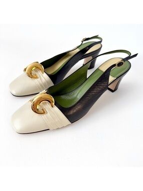 GUCCI | Usagi Half Moon Slingback Pumps Black Cream EU 40